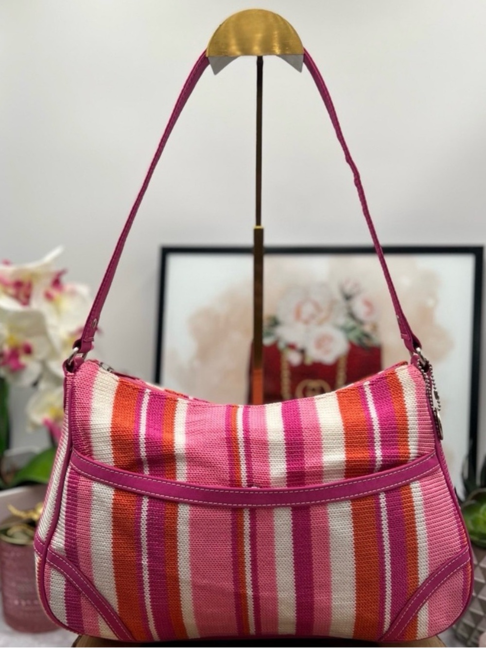 The Sak Hobo Shoulder Knit Pink Orange White Striped
